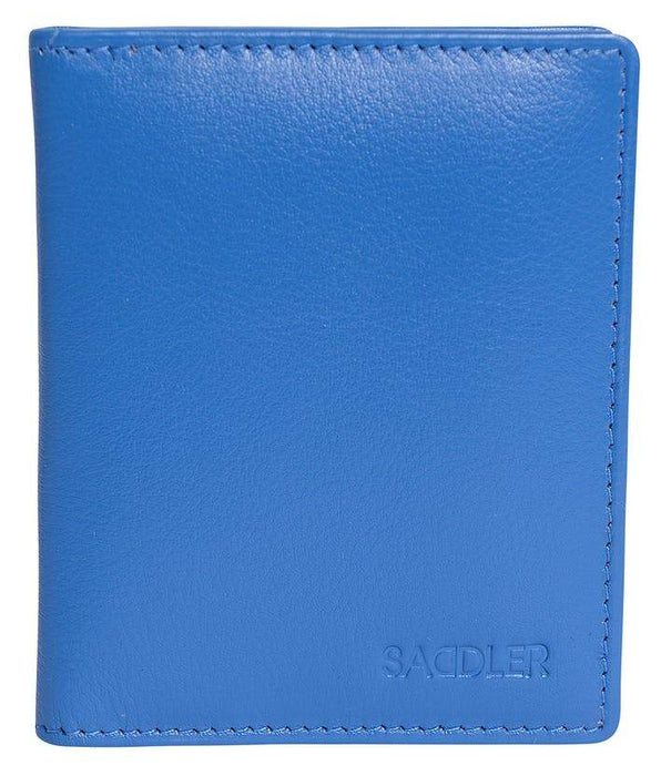 Image of a saddler lexi leather bifold rfid credit card holder in Blue. It is made from leather