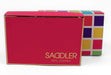 Image of a saddler leather purse gift box. The box is red with gold trim and has saddler branded tissue paper in it with a purse inside.