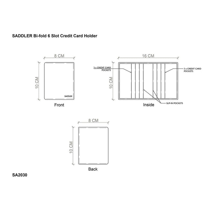 Image of a saddler lexi leather bifold rfid credit card holder dimensions