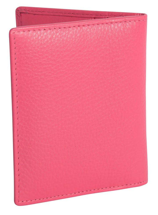 Image of a saddler lexi leather bifold rfid credit card holder in fuschia. It is made from leather