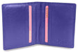 Image of a saddler lexi leather bifold rfid credit card holder in purple. It is made from leather