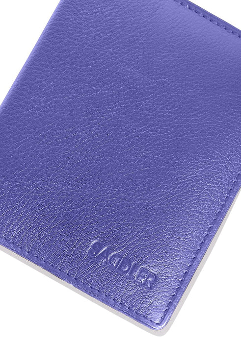 Image of a saddler lexi leather bifold rfid credit card holder in purple. It is made from leather