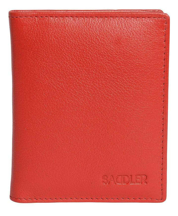 Image of a saddler lexi leather bifold rfid credit card holder in red. It is made from leather