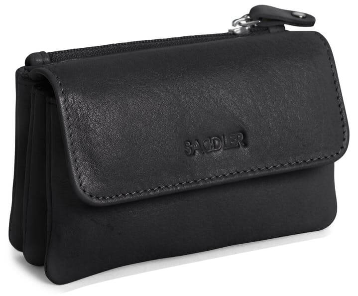 Saddler "Lily" Flapover Small Coin Purse in Black. This roomy, luxurious, leather 3 section, coin purse can accommodate multiple credit cards with plenty of room for coins or small keys in either of the 2 zipper pockets, 2 open pockets and 2 slip-in pockets. Approximate Size: 12.0 x 8.0 x 3.0cm when closed. 12 month warranty for normal use.