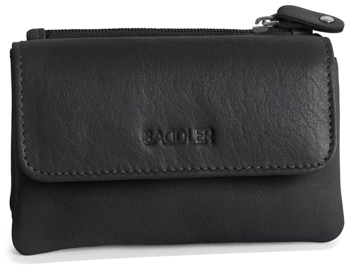 Image of a saddler lily flapover small coin purse in Black. It is made from leather