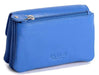 Image of a saddler lily flapover small coin purse in Blue. It is made from leather