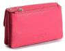 Image of a saddler lily flapover small coin purse in fuschia. It is made from leather