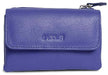 Image of a saddler lily flapover small coin purse in purple. It is made from leather