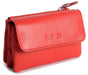 Saddler "Lily" Flapover Small Coin Purse in Red. This roomy, luxurious, leather 3 section, coin purse can accommodate multiple credit cards with plenty of room for coins or small keys in either of the 2 zipper pockets, 2 open pockets and 2 slip-in pockets. Approximate Size: 12.0 x 8.0 x 3.0cm when closed. 12 month warranty for normal use.