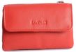 Image of a saddler lily flapover small coin purse in red. It is made from leather