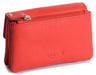 Image of a saddler lily flapover small coin purse in red. It is made from leather