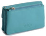 Image of a saddler lily flapover small coin purse in teal. It is made from leather