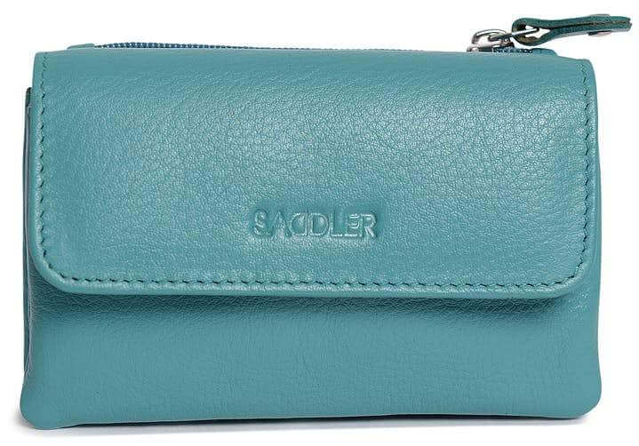 Image of a saddler lily flapover small coin purse in teal. It is made from leather