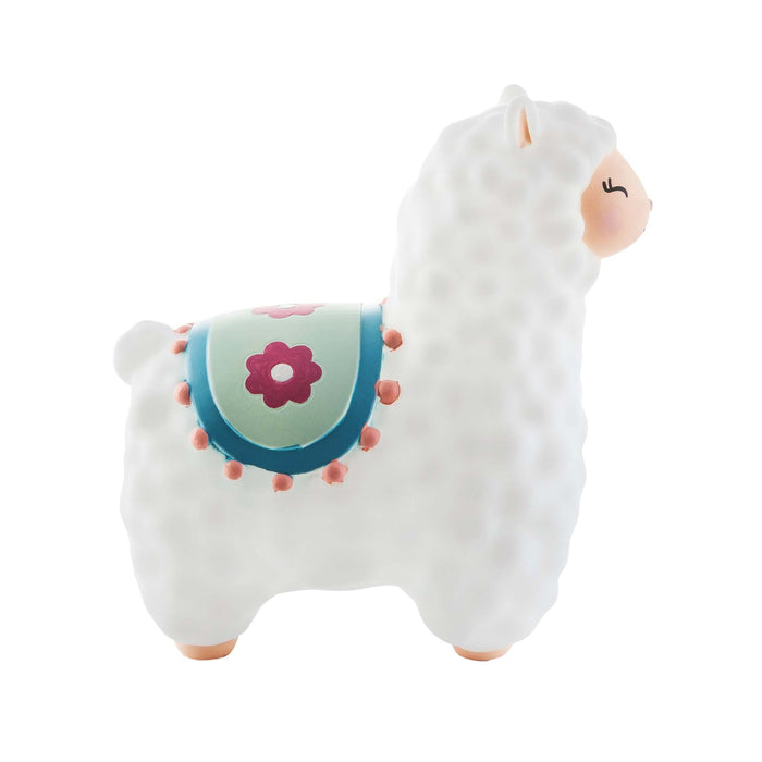 image of a childs nightlight in the shape of a white coloured friendly llama who has her eyes closed