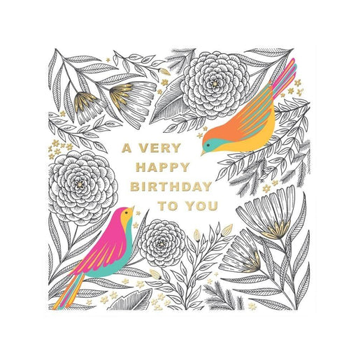  a Happy Birthday Card with Birds and Floral Design