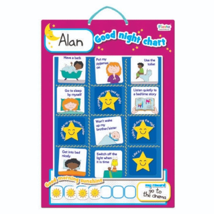 This magnetic Good Night Chart makes bedtime hassle a thing of the past! Using the 20 easy-to-follow activity pieces, such as brush my teeth and go to bed nicely, parents can create a daily bedtime routine that children will love to follow. When they achieve the activity, they simply turn the piece over before bedtime or the next morning and reveal a happy star. It is a wonderfully colourful and interactive way to encourage bedtime without tears and tantrums. Suitable for age 3+.