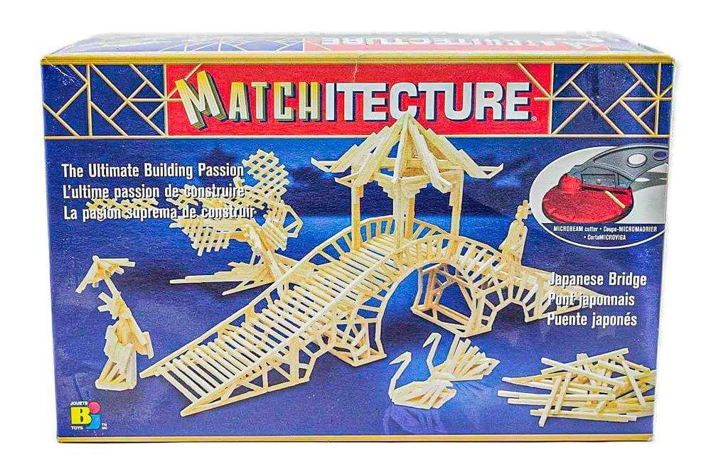 image of a fully constructed matchstick model of a classic Japanese bridge