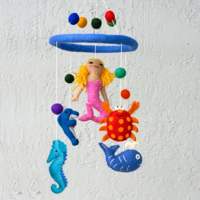 Mermaid & Sea Creatures Cot Mobile Felt Baby Nursery Mobile