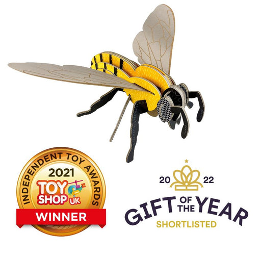 This easy to assemble Mini Build Honey Bee uses slot together techniques – there’s no glue, no mess, no fuss. Everything you need is provided in the kit – simply follow the included instructions: press out the pre-cut parts, build and play! Made using 100% sustainable cardboard and paper. 20-minute build time. Skill level rating: 2 stars out of 5. 20 press out parts. Designed in the UK. Age 8+.