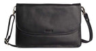 Saddler "Olivia" Slim Cross Body Purse Clutch with Detachable Strap in Black. Made from luxurious leather, this 3-section handbag has 2 open sections to the main body with a zipped section to the centre and internal zipped pocket to the rear. It also features an adjustable and detachable shoulder strap which allows this bag to be used as a cross body or as a clutch. The strap centre drop is 75cm. Approximate Size: 22.5 x 15.0 x 3.5cm when closed. 12 month warranty for normal use. 