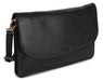 Image of a saddler olivia slim cross body purse clutch with detachable strap in Black. It is made from leather