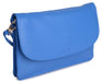 Image of a saddler olivia slim cross body purse clutch with detachable strap in Blue. It is made from leather