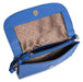 Image of a saddler olivia slim cross body purse clutch with detachable strap in Blue. It is made from leather