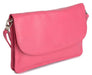 Image of a saddler olivia slim cross body purse clutch with detachable strap in fuschia. It is made from leather