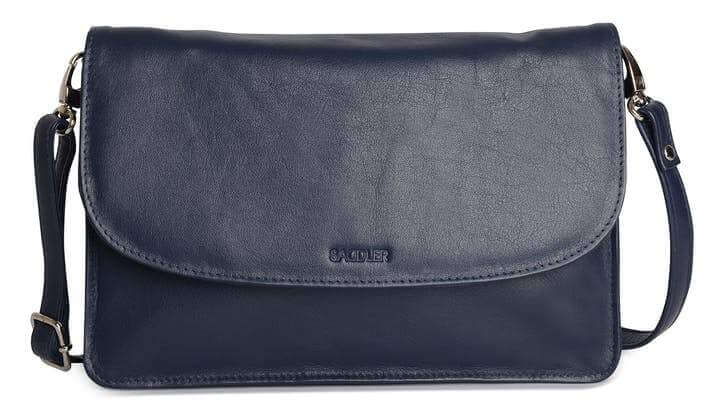 Saddler "Olivia" Slim Cross Body Purse Clutch with Detachable Strap in Navy Blue. Made from luxurious leather, this 3-section handbag has 2 open sections to the main body with a zipped section to the centre and internal zipped pocket to the rear. It also features an adjustable and detachable shoulder strap which allows this bag to be used as a cross body or as a clutch. The strap centre drop is 75cm. Approximate Size: 22.5 x 15.0 x 3.5cm when closed. 12 month warranty for normal use. 