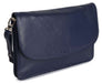Image of a saddler olivia slim cross body purse clutch with detachable strap in navy blue. It is made from leather