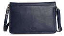 Image of a saddler olivia slim cross body purse clutch with detachable strap in navy blue. It is made from leather