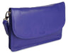 Image of a saddler olivia slim cross body purse clutch with detachable strap in purple. It is made from leather