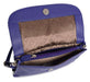 Image of a saddler olivia slim cross body purse clutch with detachable strap in purple. It is made from leather