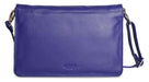 Saddler "Olivia" Slim Cross Body Purse Clutch with Detachable Strap in Purple. Made from luxurious leather, this 3-section handbag has 2 open sections to the main body with a zipped section to the centre and internal zipped pocket to the rear. It also features an adjustable and detachable shoulder strap which allows this bag to be used as a cross body or as a clutch. The strap centre drop is 75cm. Approximate Size: 22.5 x 15.0 x 3.5cm when closed. 12 month warranty for normal use. 