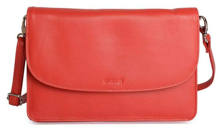 Saddler "Olivia" Slim Cross Body Purse Clutch with Detachable Strap in Red. Made from luxurious leather, this 3-section handbag has 2 open sections to the main body with a zipped section to the centre and internal zipped pocket to the rear. It also features an adjustable and detachable shoulder strap which allows this bag to be used as a cross body or as a clutch. The strap centre drop is 75cm. Approximate Size: 22.5 x 15.0 x 3.5cm when closed. 12 month warranty for normal use. 