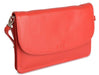 Image of a saddler olivia slim cross body purse clutch with detachable strap in red. It is made from leather