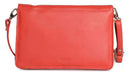 Image of a saddler olivia slim cross body purse clutch with detachable strap in red. It is made from leather