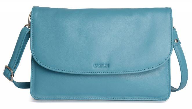 Saddler "Olivia" Slim Cross Body Purse Clutch with Detachable Strap in Teal. Made from luxurious leather, this 3-section handbag has 2 open sections to the main body with a zipped section to the centre and internal zipped pocket to the rear. It also features an adjustable and detachable shoulder strap which allows this bag to be used as a cross body or as a clutch. The strap centre drop is 75cm. Approximate Size: 22.5 x 15.0 x 3.5cm when closed. 12 month warranty for normal use. 