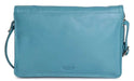 Image of a saddler olivia slim cross body purse clutch with detachable strap in teal. It is made from leather