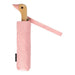 image of an umbreall whose handle is shaped like a friendly duck head, the umbrella is pink