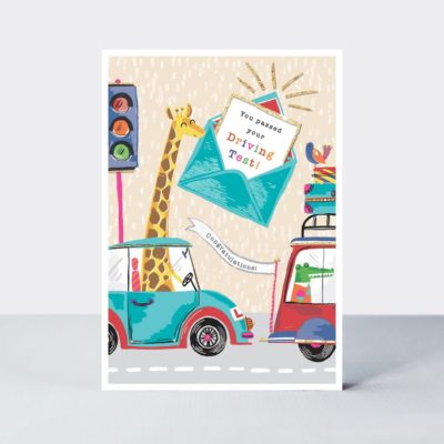 Passed Driving Test Card with Cars & Animals Design