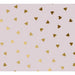 image of a square of wrapping paper, the paper has a pink background and features lots of little gold hearts all over it