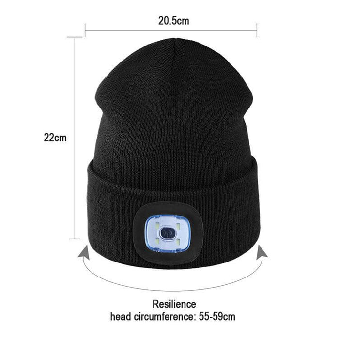 Rechargeable LED Light Beanie Hat (Washable) in Black