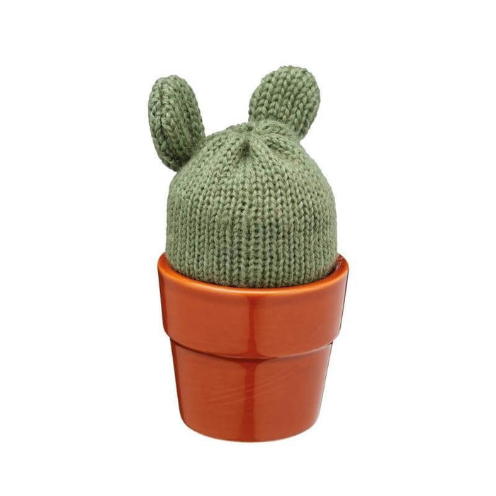 KitchenCraft Ceramic 'Cactus' Novelty Egg Cups with Knitted Egg Cosy Pack of 2