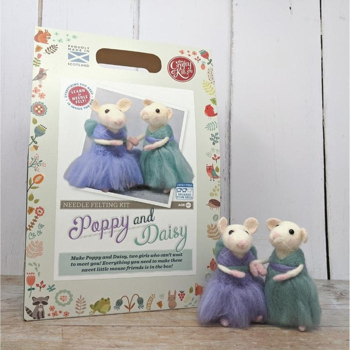 The Crafty Kit Co Poppy & Daisy Mice Needle Felting Kit