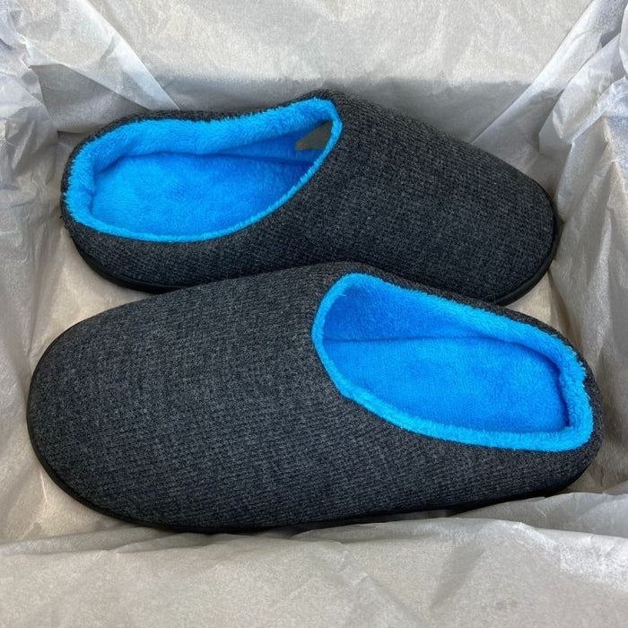 Mens Two-Tone Memory Foam Slippers in Charcoal Grey & Blue Fits UK Size 5/5.5