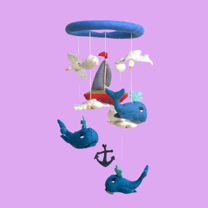 Whale & Sailboat Cot Mobile Felt Baby Nursery Mobile