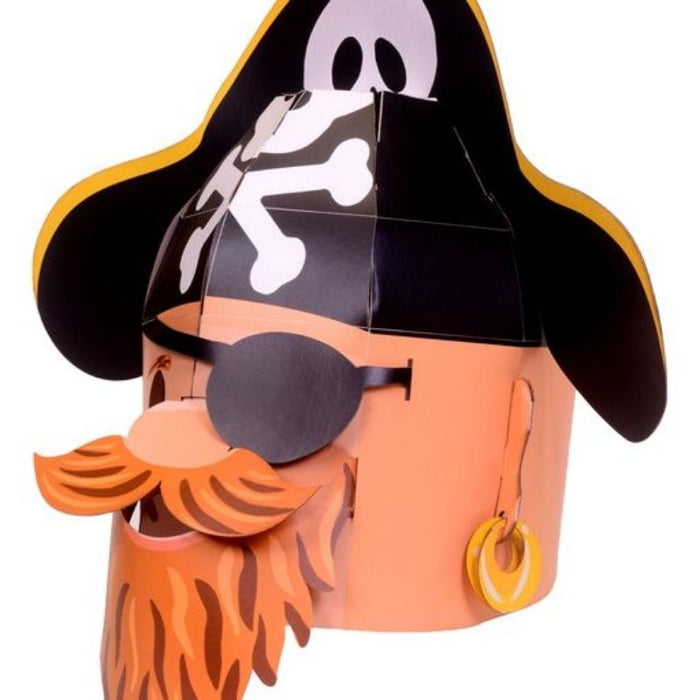 This fabulous black/beige, Pirate 3D full-head mask craft kit is so much fun to make and then use to pretend to be a Pirate. Suitable for children and even many adults to wear. This self-build mask craft kit encourages the love of arts and crafts -the fun starts with making the mask by putting tabs into numbered slots and seeing the head take shape. Once put together, it's great fun becoming your favourite Pirate. Suitable for Age 5+. Pack Size:  36.5 cm x 28 cm.
