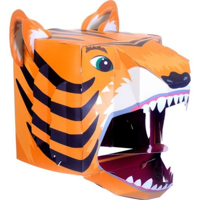 This fabulous orange/black, Tiger 3D full-head mask craft kit is so much fun to make and then use to pretend to be a Tiger. Suitable for children and even many adults to wear. This self-build mask craft kit encourages the love of arts and crafts -the fun starts with making the mask by putting tabs into numbered slots and seeing the head take shape. Once put together, it's great fun becoming your favourite Tiger! Suitable for Age 5+. Pack Size:  36.5 cm x 28 cm.
