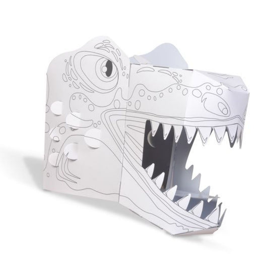This fabulous colour-in, T_Rex 3D full-head mask craft kit is so much fun to make and then use to pretend to be a T-Rex. Suitable for children and even many adults to wear. This self-build mask craft kit encourages the love of arts and crafts -the fun starts with making the mask by putting tabs into numbered slots and seeing the head take shape. Once put together, it's great fun becoming your favourite T-Rex! Suitable for Age 5+. Pack Size:  36.5 cm x 28 cm.